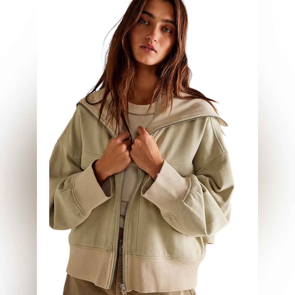 🆕 FREE PEOPLE | ADDISON ZIP UP | SPANISH MOSS | SIZE: M